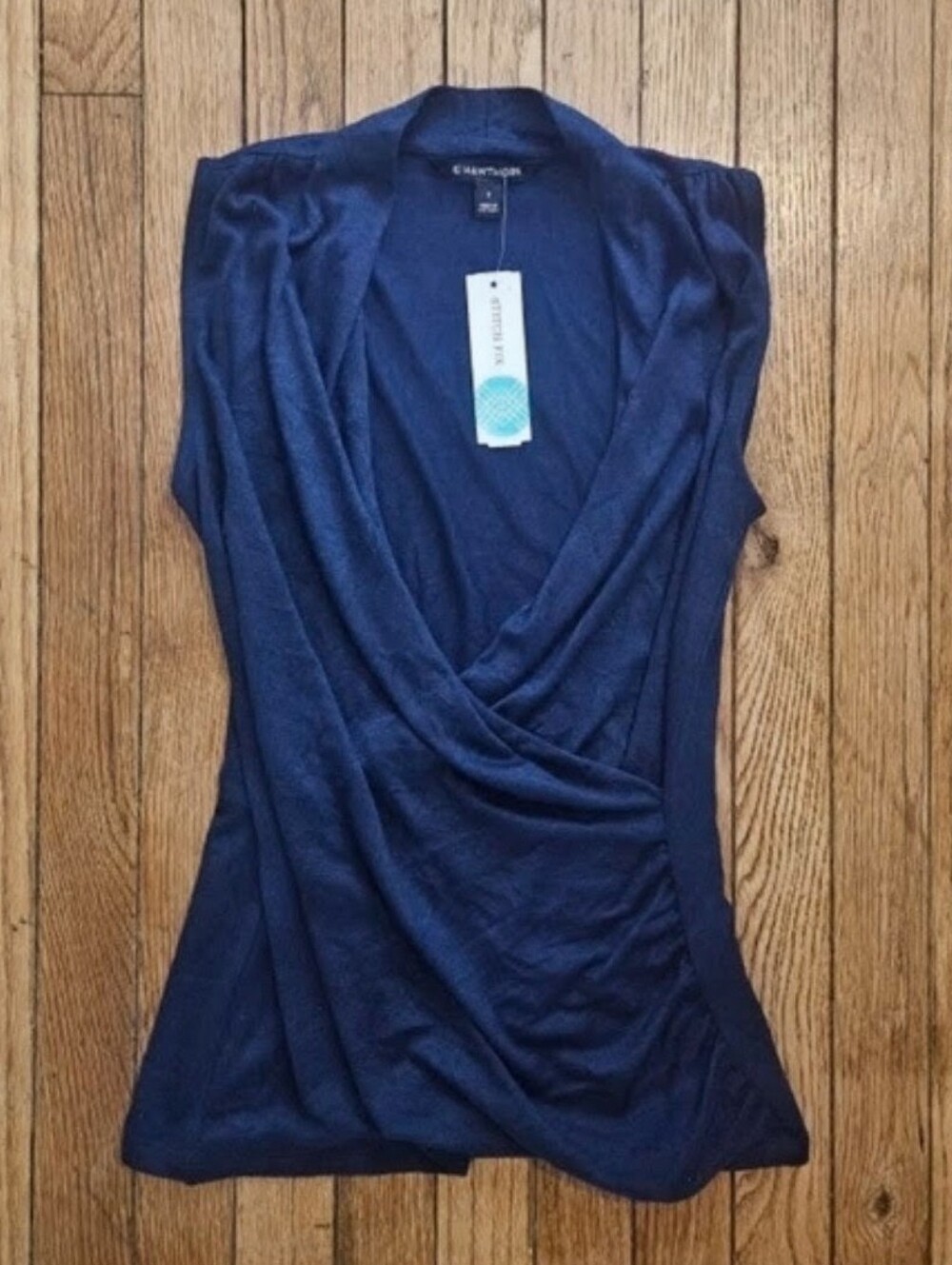 Worthington Navy Sleeveless Draped Crossover Camisole